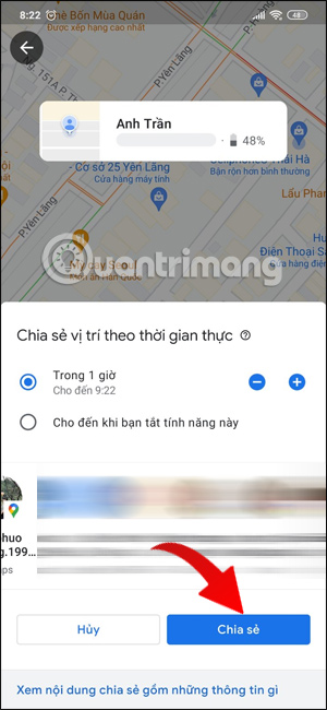 Chọn tài khoản Google chia sẻ