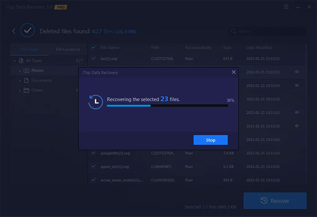 Các file trong quá trình khôi phục