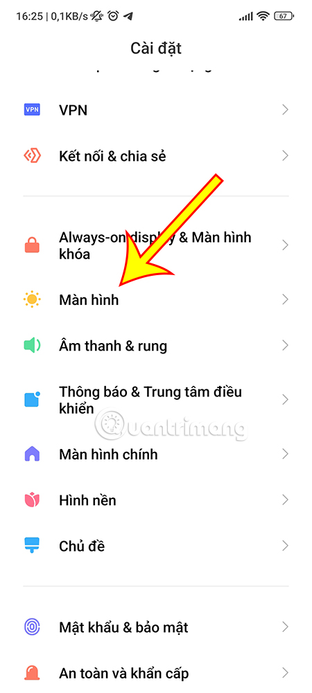 Nhấn vào mục Màn hình