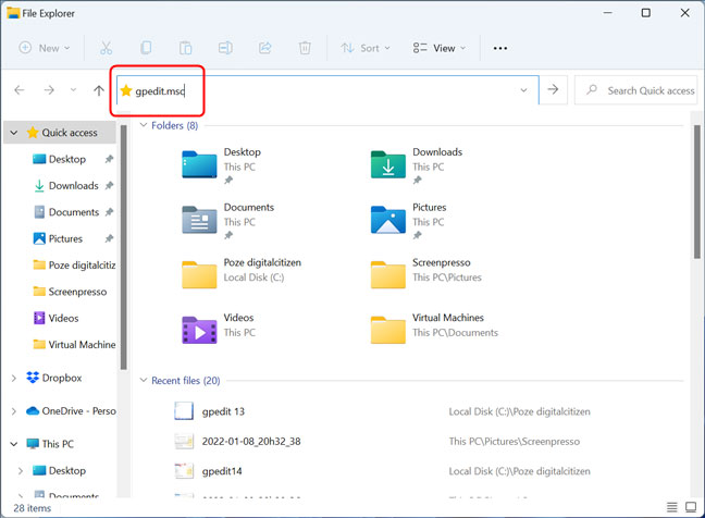 Chạy Local Group Policy Editor từ File Explorer trong Windows 11 và Windows 10