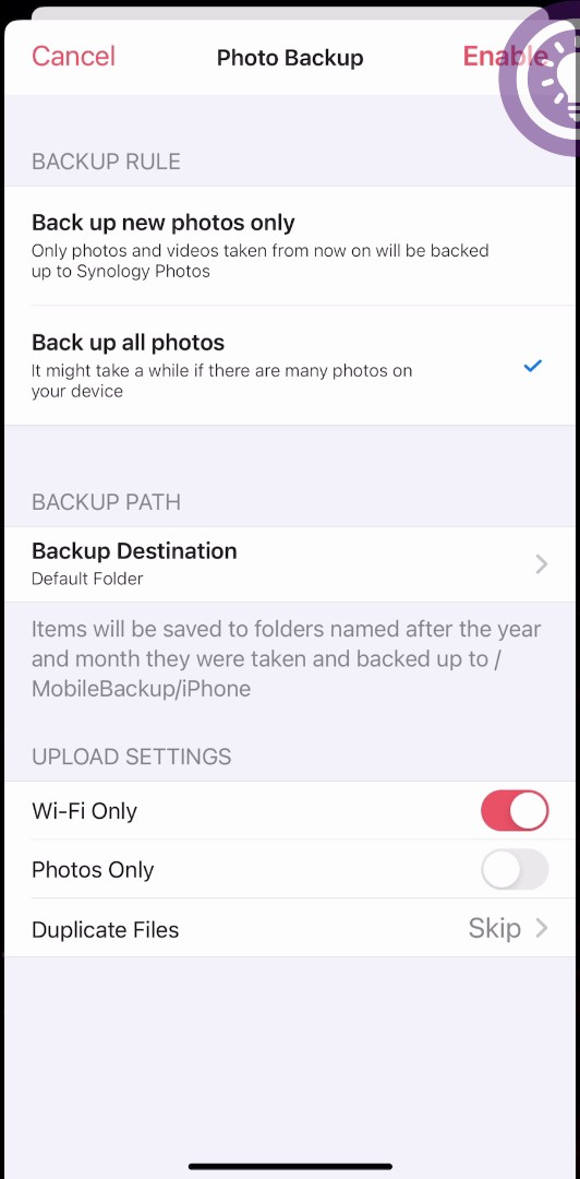 Cách thiết lập sao lưu (backup) ảnh trên Synology Photos dành cho thiết bị di động
