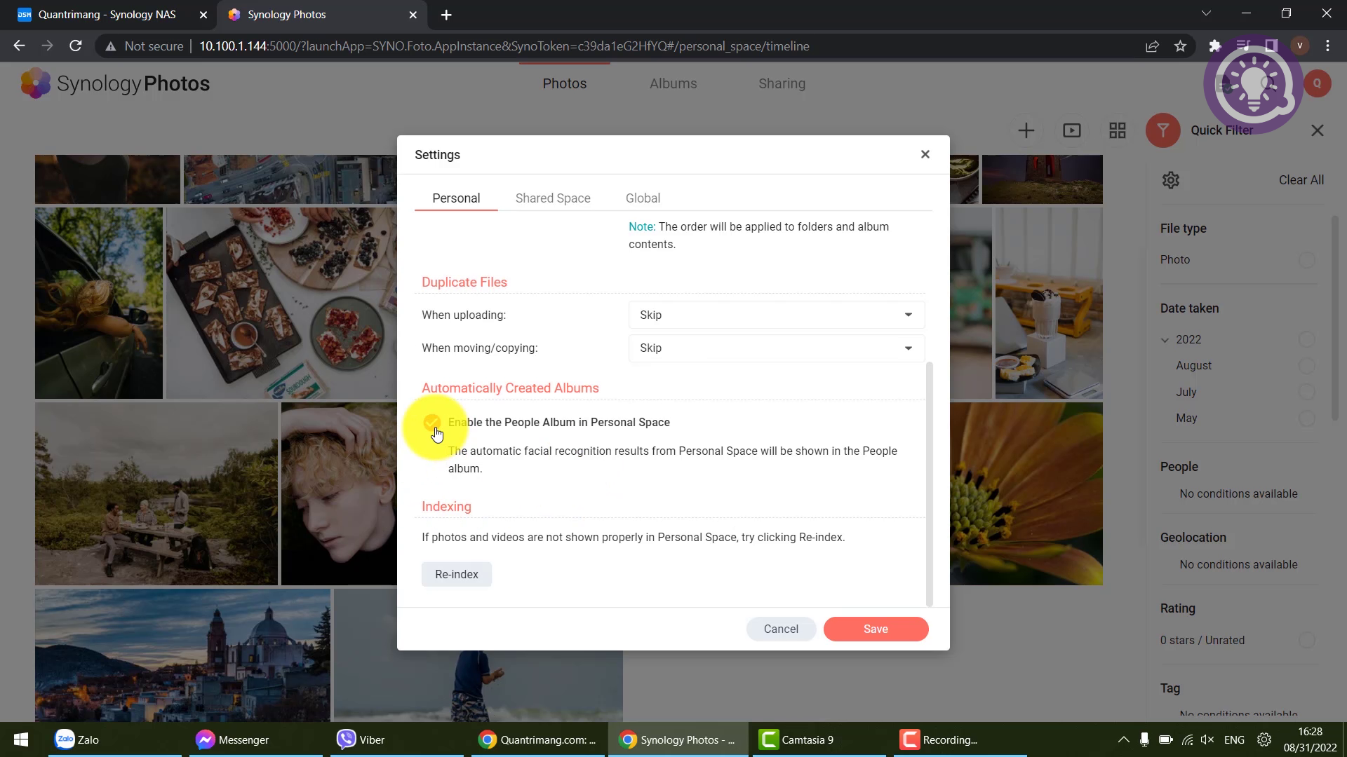 Kích hoạt tính năng phát hiện khuôn mặt để lọc ảnh theo từng cá nhân của Synology Photos