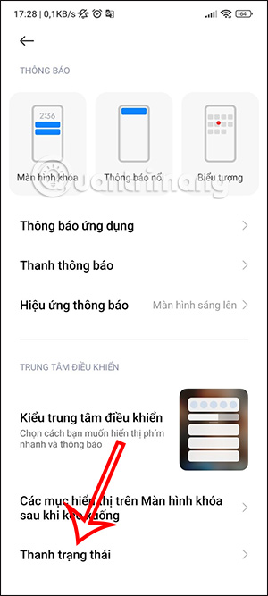 Thanh trạng thái trên Xiaomi