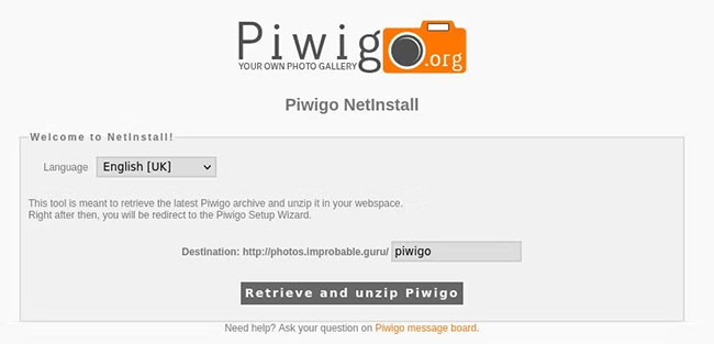 Piwigo netinstall để truy xuất và giải nén kho lưu trữ