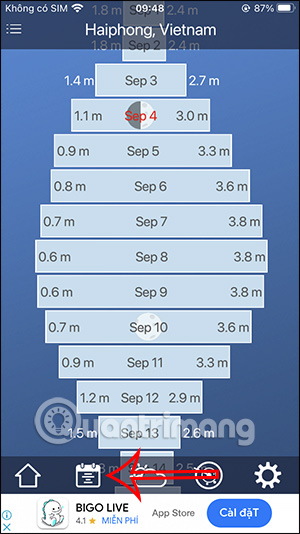 Xem thông số thủy triều trên Tide Charts