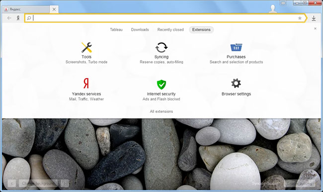 Các công cụ trong Yandex Browser