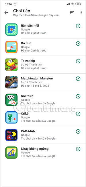 Trò chơi trong Play Games hiện lại