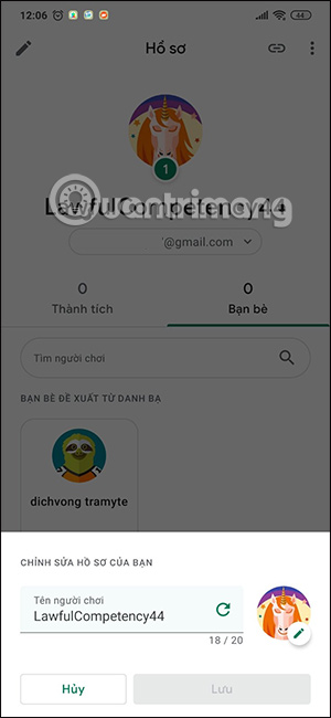 Tên người dùng Play Games