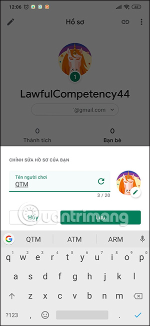 Nhập tên người dùng Play Games