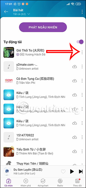 Danh sách bài hát Zing MP3
