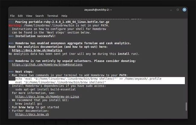 Thông báo thêm Homebrew vào PATH