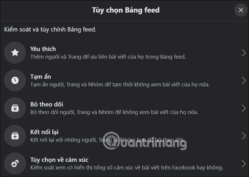 Các thiết lập chỉnh bảng News Feed Facebook