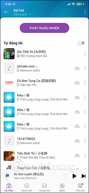 Danh sách bài hát trên Zing MP3