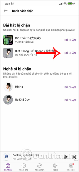 Bỏ chặn trên Zing MP3