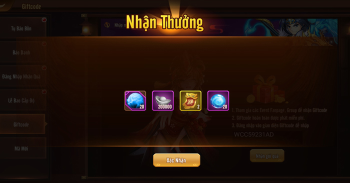 Nhấn Xác nhận để thu thập vật phẩm 