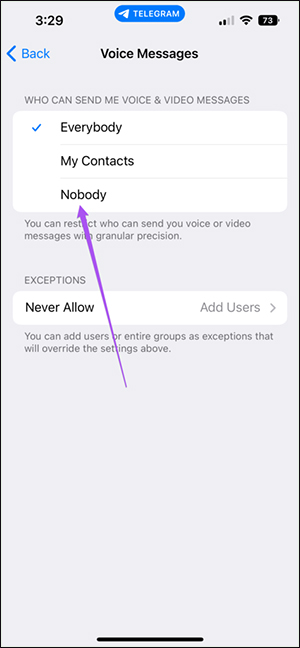 Not receiving Telegram voice messages