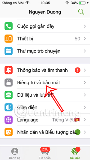 Adjust privacy on Telegram