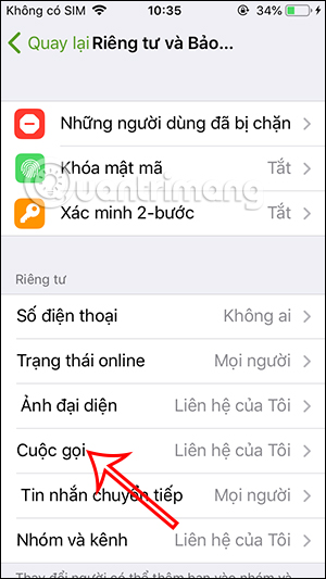 Chỉnh cuộc gọi trên Telegram