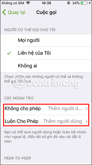Chế độ chỉ cho liên hệ trong danh bạ