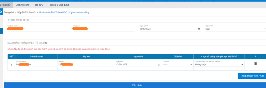 Nhập thông tin thành viên 