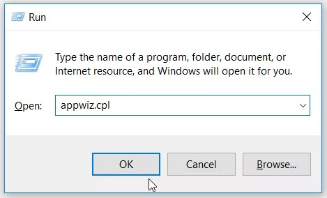 Mở Công cụ Programs and Features của Windows bằng hộp thoại lệnh Run