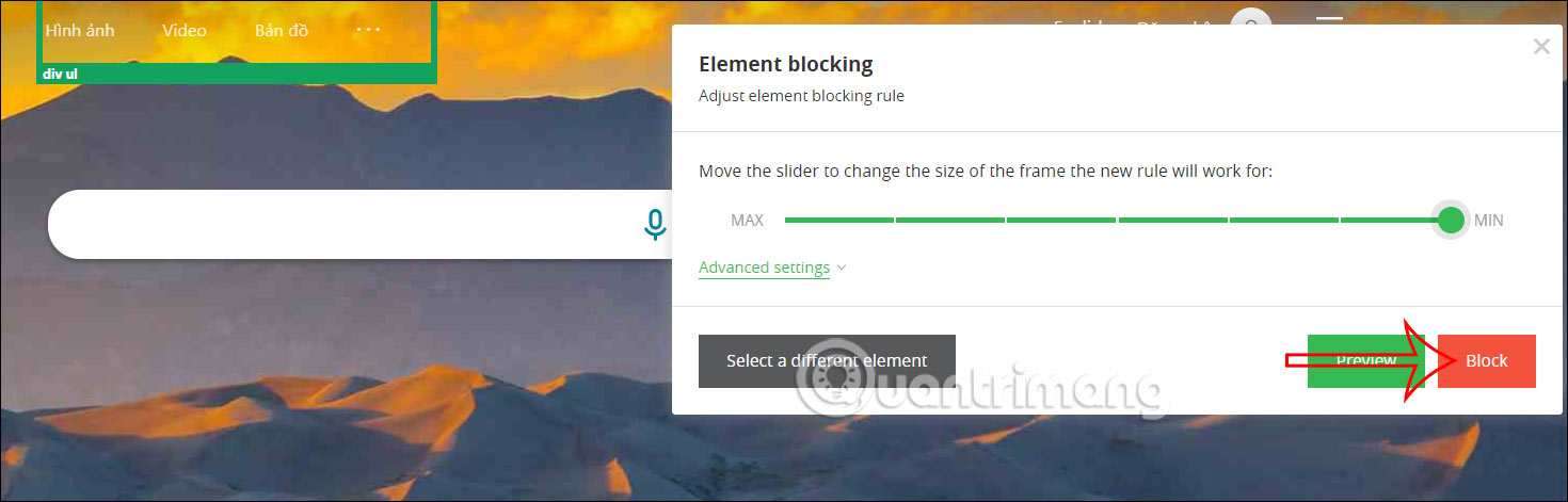 Chặn vùng quảng cáo