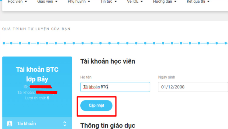 Cập nhật thông tin tài khoản IOE