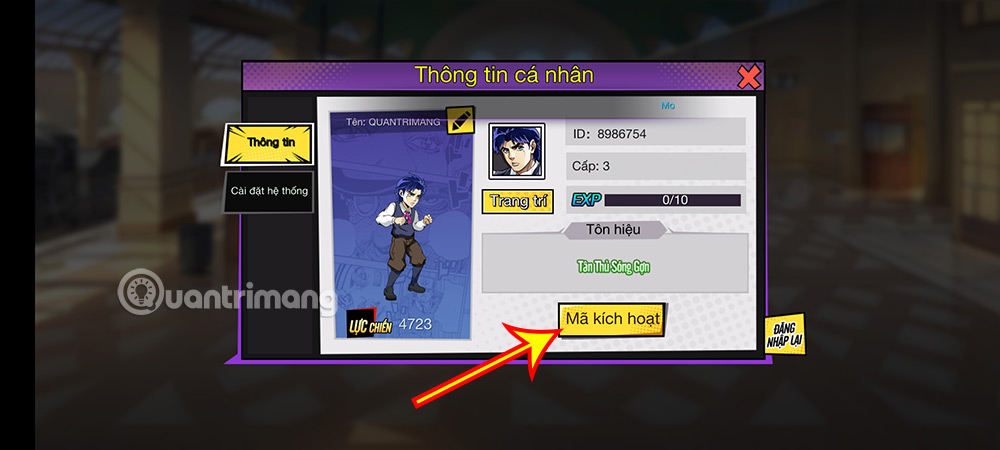  Nhấn vào Mã kích hoạt