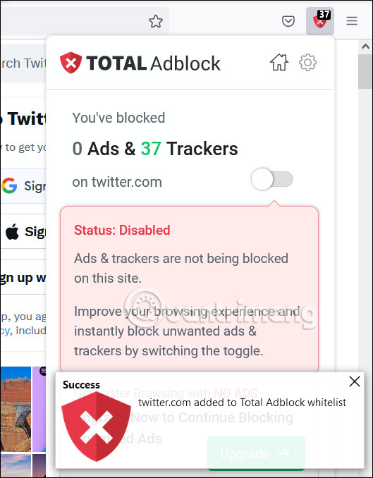 Bỏ chặn quảng cáo trên Total Adblock