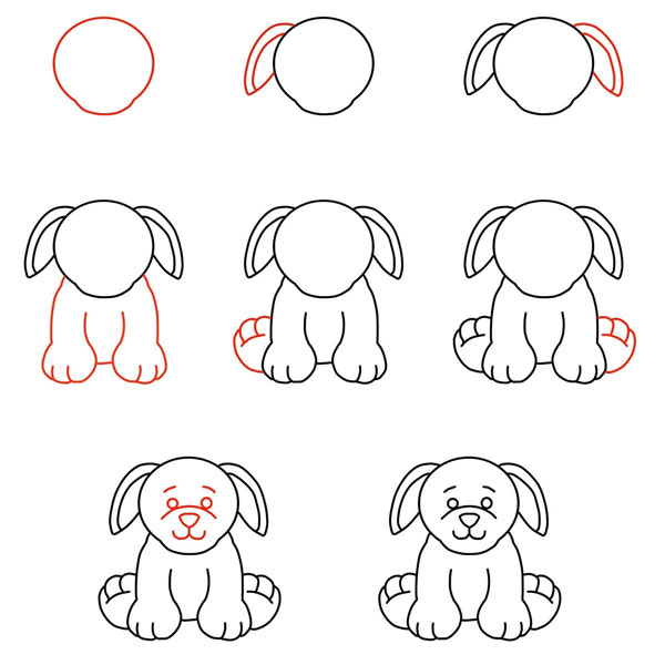 Vẽ chó đơn giản: Hãy cùng tô màu và vẽ một chú chó đơn giản nhưng không kém phần dễ thương như trong hình. Điều này sẽ giúp bạn rèn luyện kỹ năng sáng tạo và trau dồi khả năng vẽ tranh của mình.