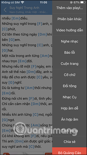 Đổi giao diện xem hợp âm bài hát
