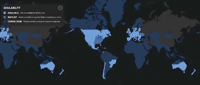 Bản đồ tính khả dụng của internet vệ tinh Starlink