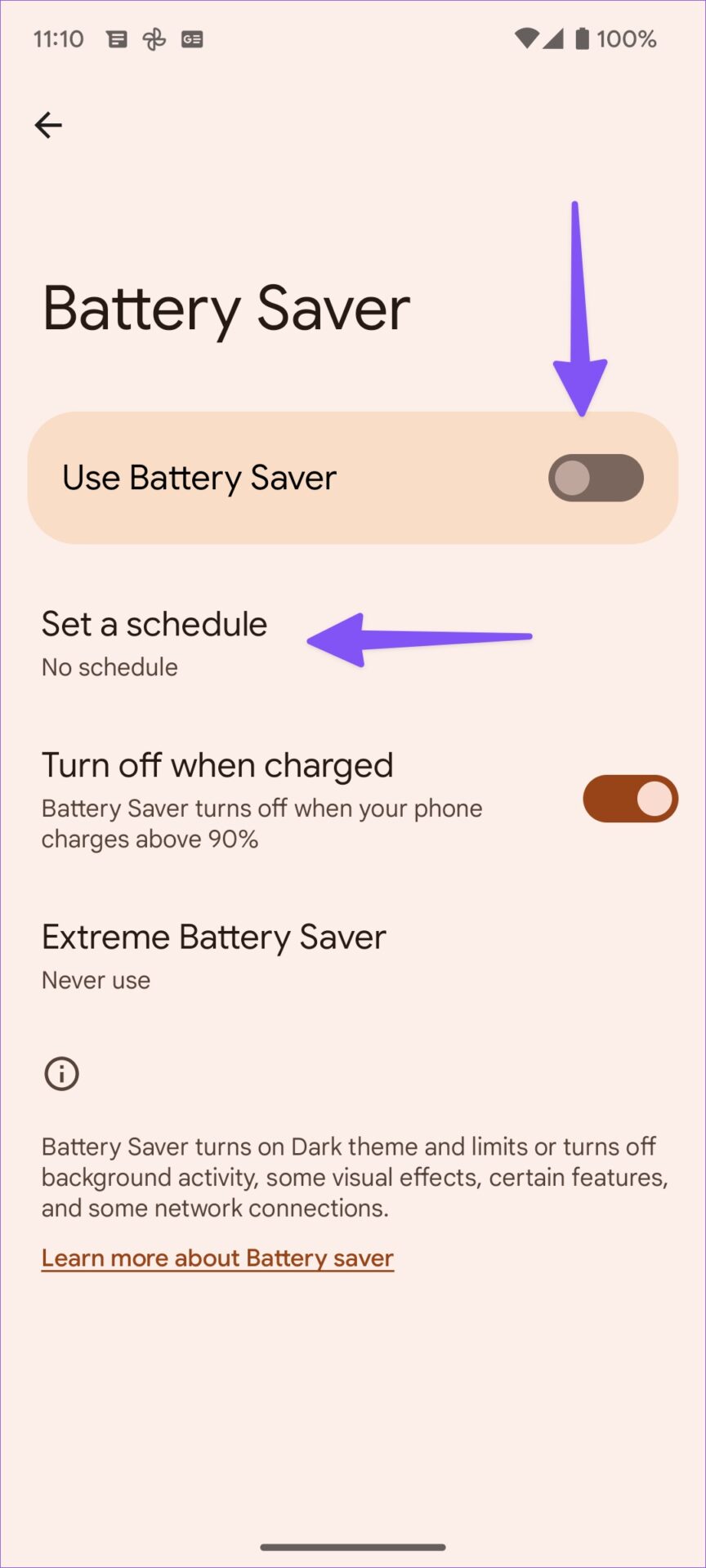 Chọn Use Battery Saver