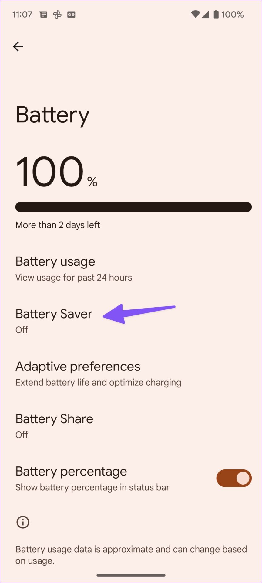 Chọn Battery saver