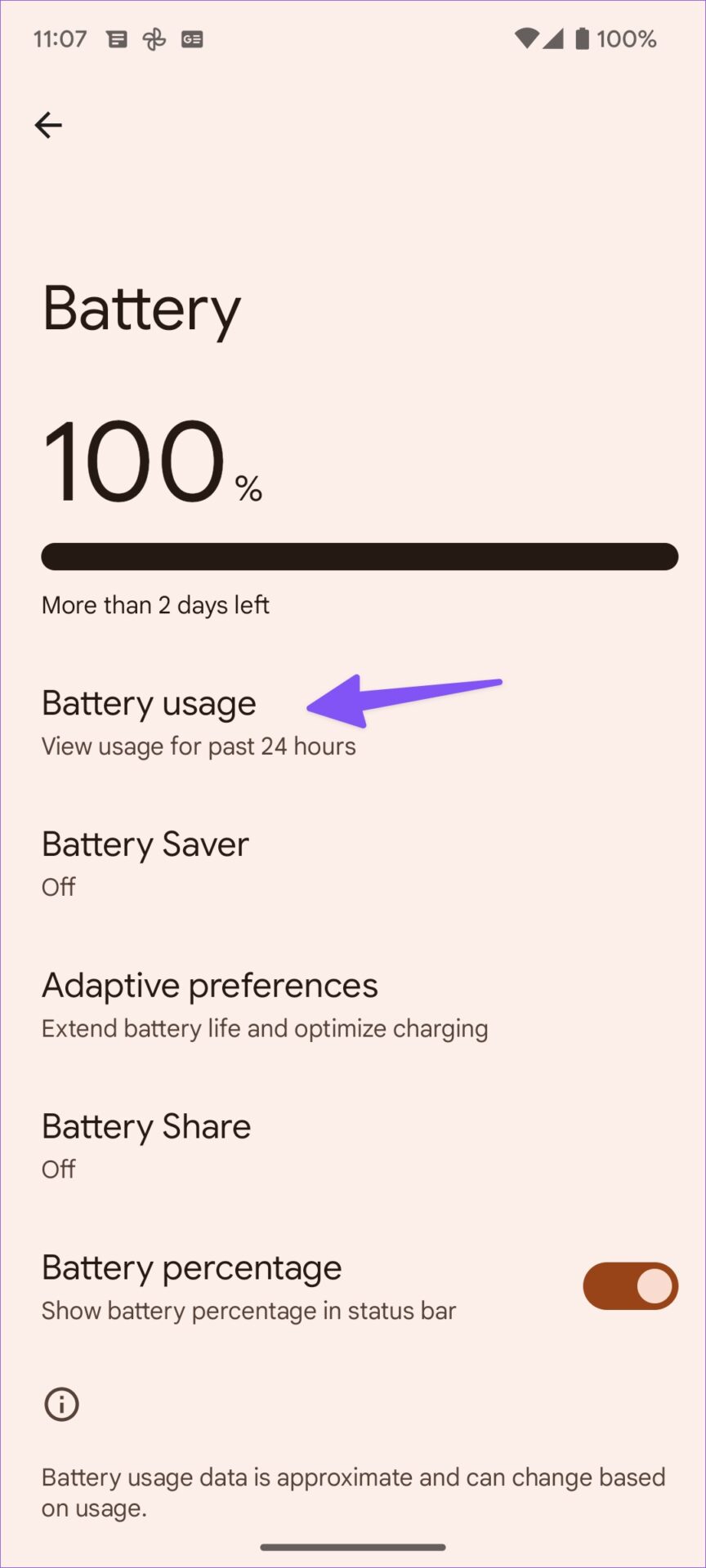 Mở Battery usage