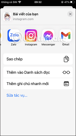 Chia sẻ bài viết Instagram