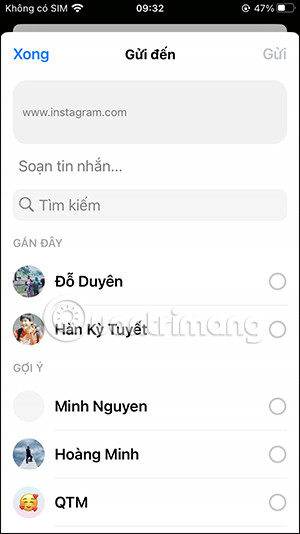 Chia sẻ bài viết Instagram bằng Messenger