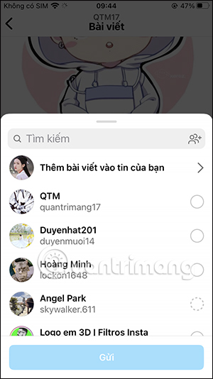 Chọn gửi tin nhắn Instagram