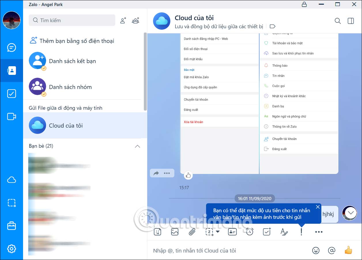 Mục Cloud của tôi trên Zalo