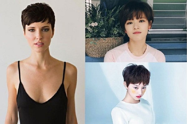 Tóc pixie truyền thống với mái ngang