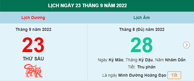Xem lịch 23/9/2022