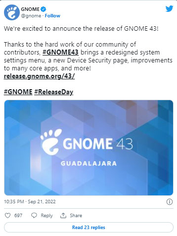 Thông báo về việc ra mắt GNOME 43