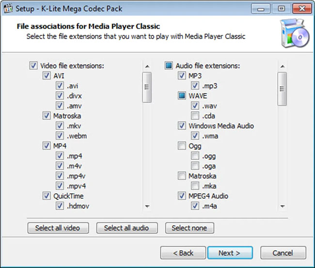 Cấu hình K-Lite Mega Codec cho Media Player Classic