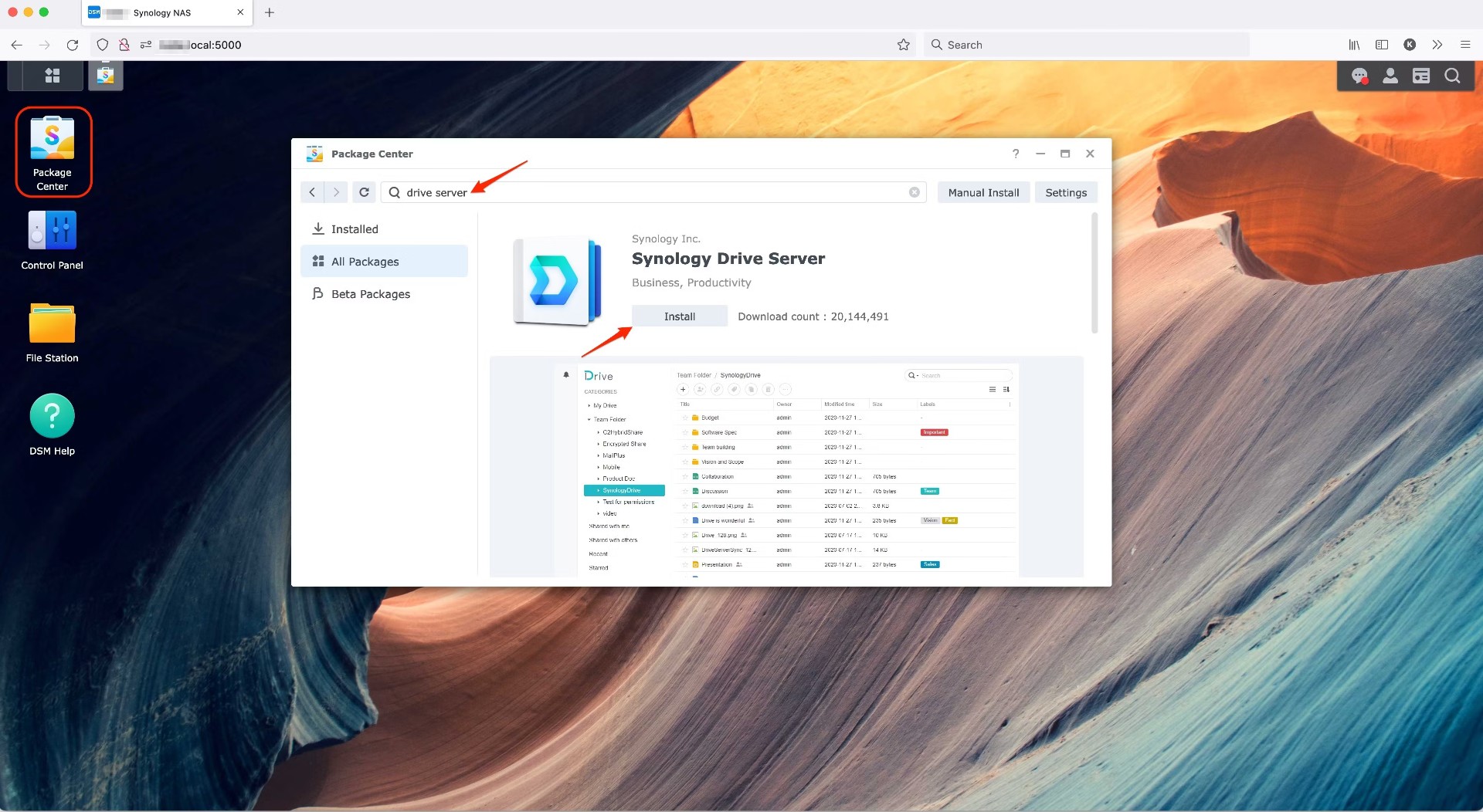 Tải Synology Driver Server và mở trên DSM