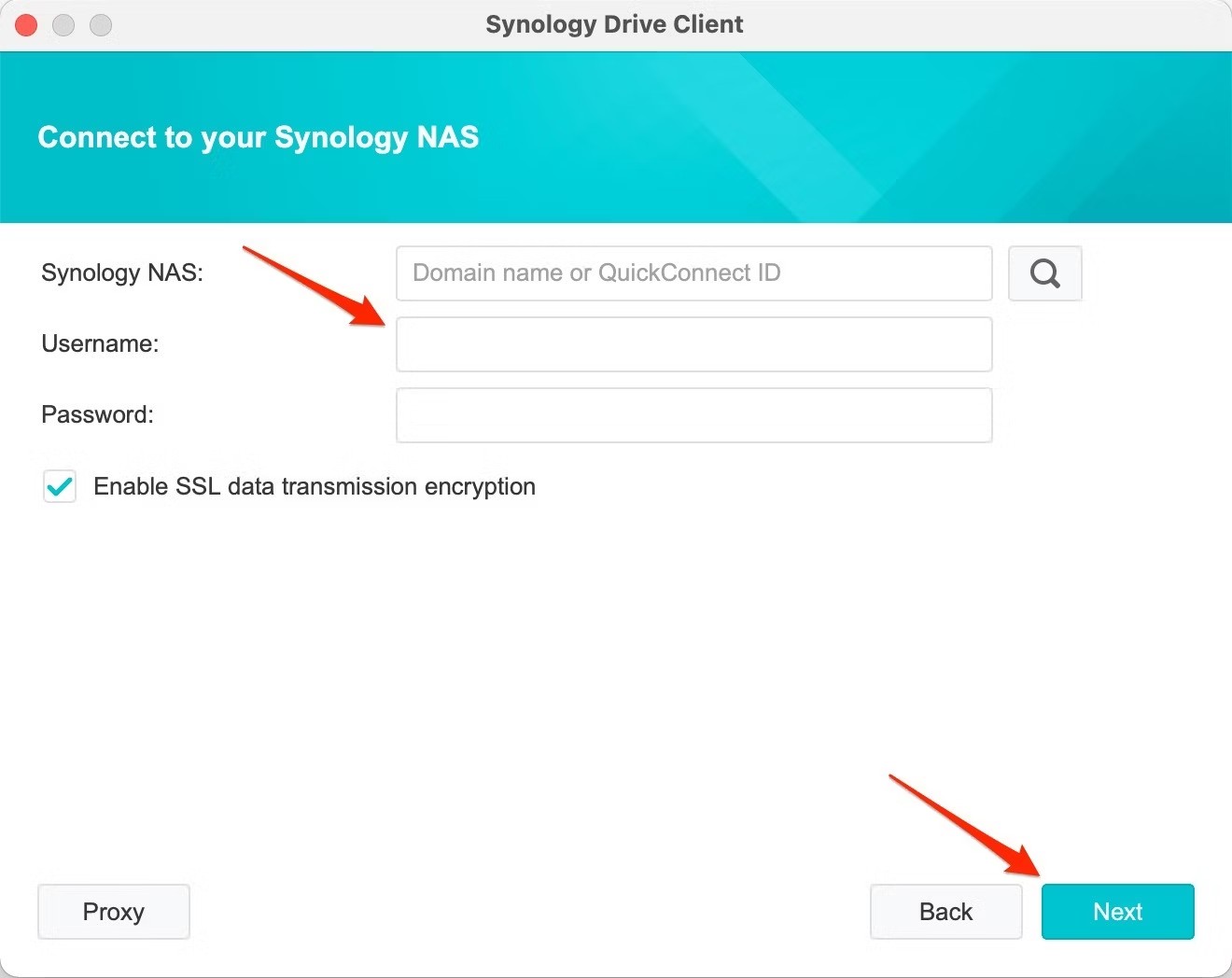 Đăng nhập Synology NAS trên Synology Drive Client