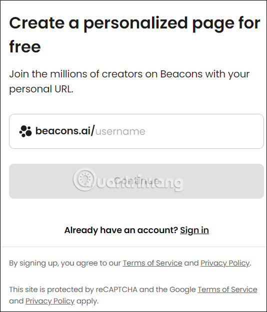 Nhập username tài khoản Beacons
