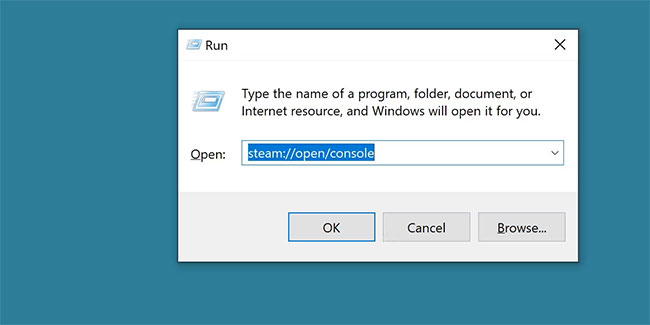 Hộp thoại Run với lệnh Console Steam