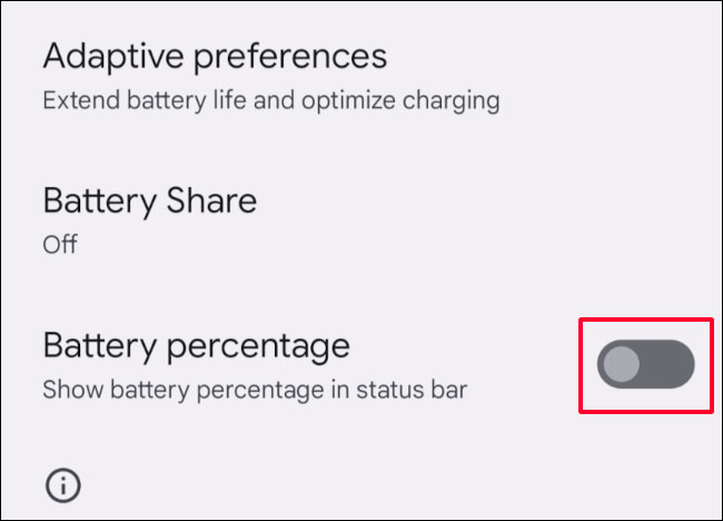Bật tùy chọn “Battery Percentage”