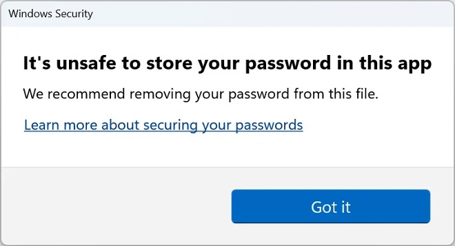 Cảnh báo xuất hiện khi người dùng nhập mật khẩu vào các ứng dụng không an toàn