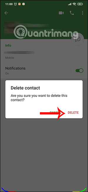 Xóa số liên hệ Telegram Android
